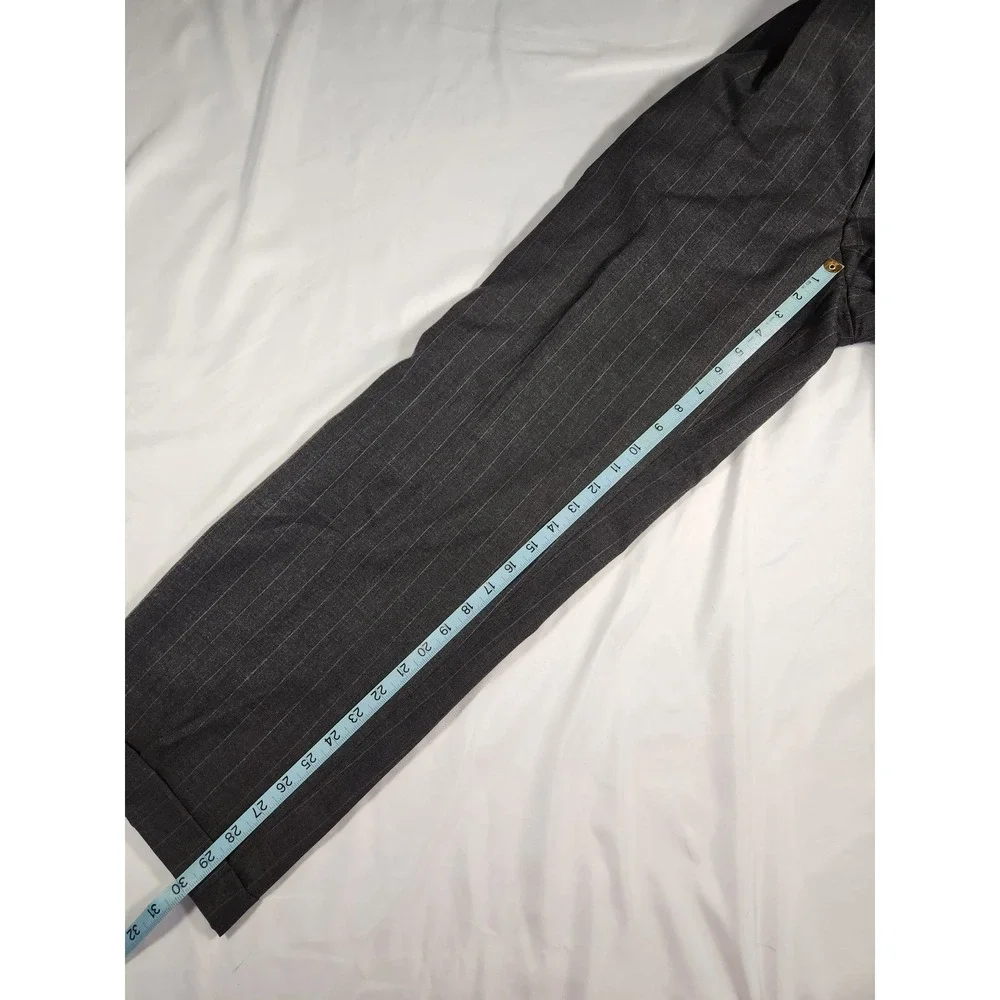 VINTAGE Woolmark 100% Wool Mens Pinstripe Gray Slacks Trousers 36R Pleated Front